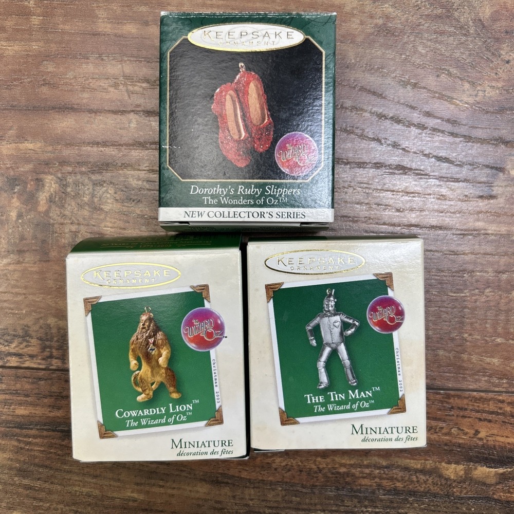 Hallmark Keepsake Ornament Miniatures Wizard of Oz Lot of 3 Tin Man Lion Slipper
